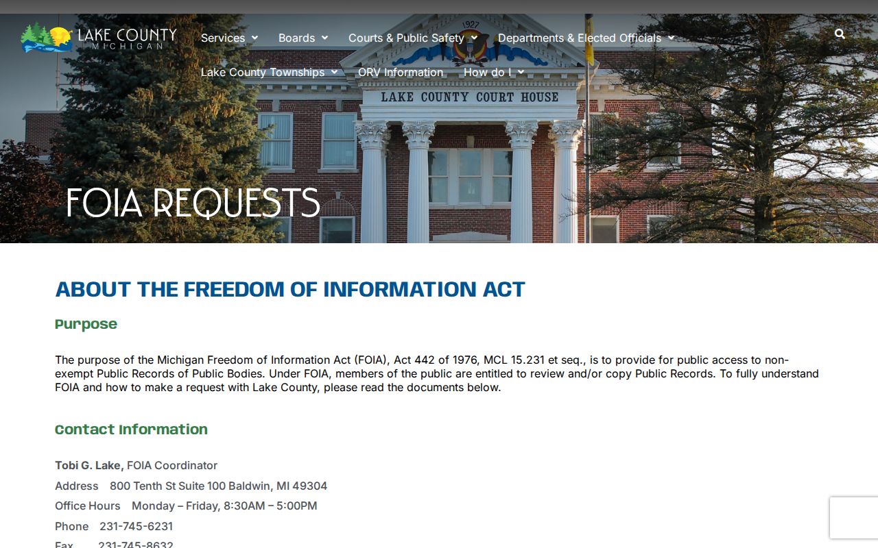 Lake County arrest record and booking photo FOIA request fields