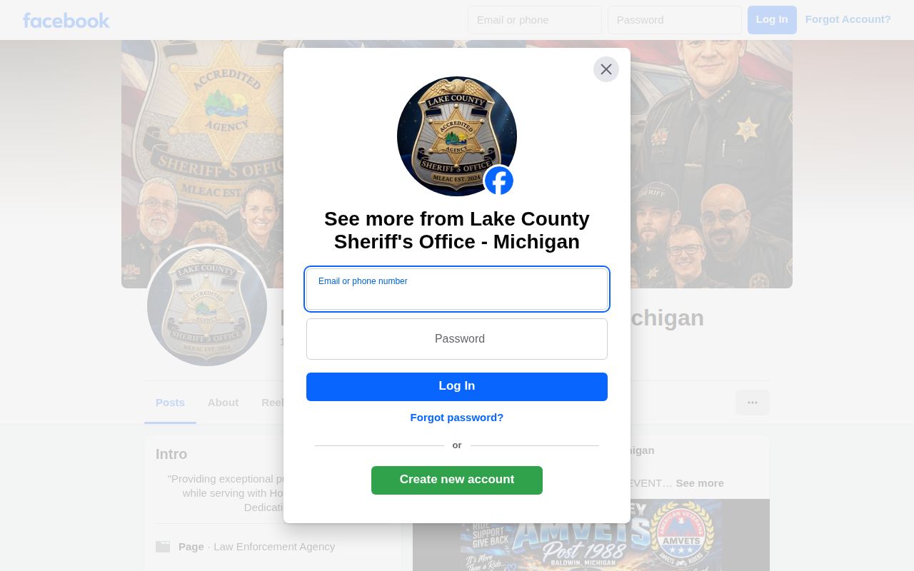Lake County Sheriff social channel for incident updates, not arrest records