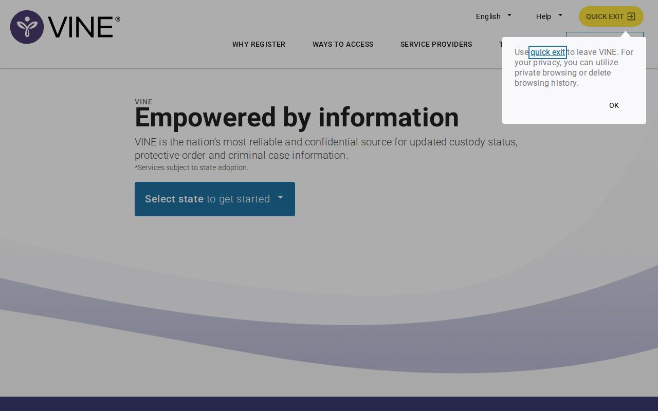 VINELink registration screen for Lake County custody alerts