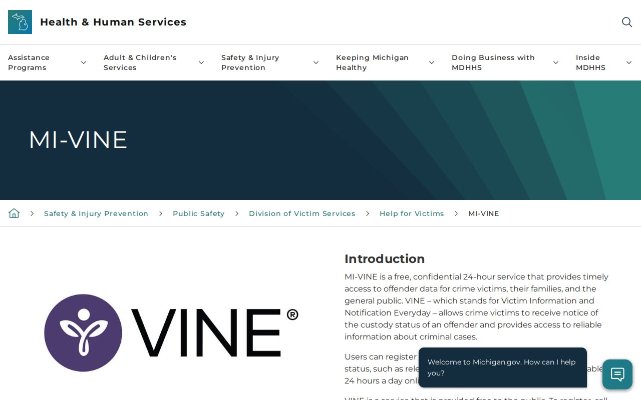 Official Michigan VINE information for Lake County participation checks